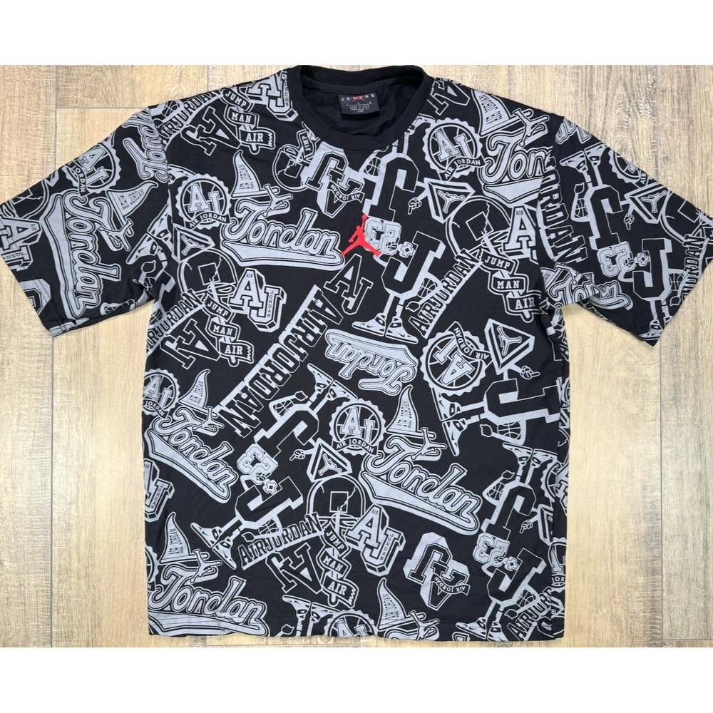 Air Jordan AOP Jumpan Black #23 Mens T Shirt Sz Large All Over Print Y2K Street